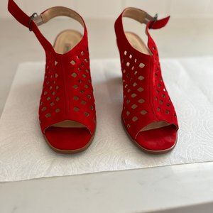 Paul Green Red Nubuck Slingback Diamond Perforated Shoes.
